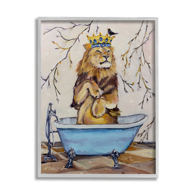 «Regal Jungle Lion in Blue Claw Bath», reproduction d'impression, Estampe numérique Farmhouse, H 20 po x l 16 po x 1,5 po