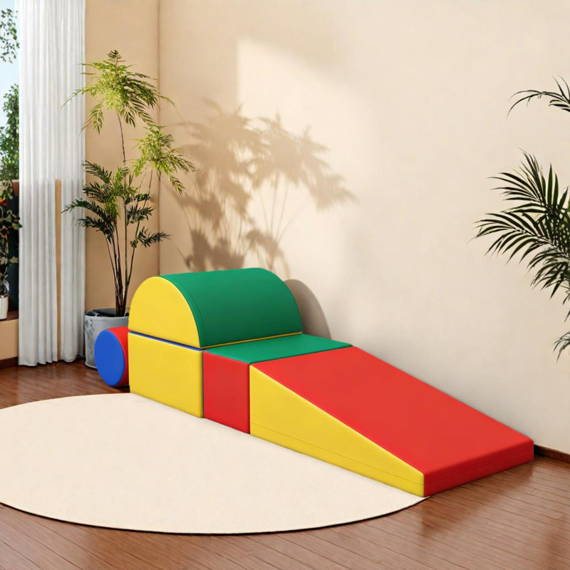 Ensemble de jeu d'escalade en mousse 5 pièces pour tout-petits avec rampe, cylindre, demi-cylindre et blocs