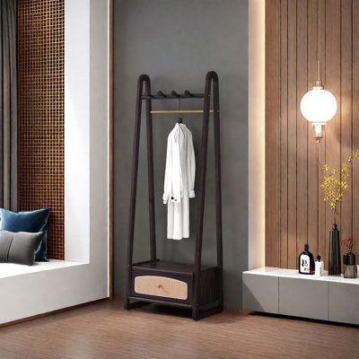 Coat Rack with Rattan Drawer Hooks Multi - Storage