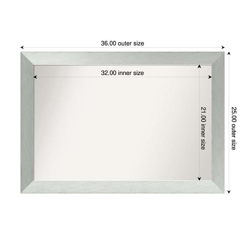 Miroir de salle de bain mural en argent brossé sans cadre, Rectangle, 25 po x 36 po