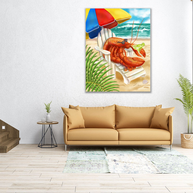 «Beach Friends - Lobster», reproduction d'art sur toile, H 45 po x l 36 po
