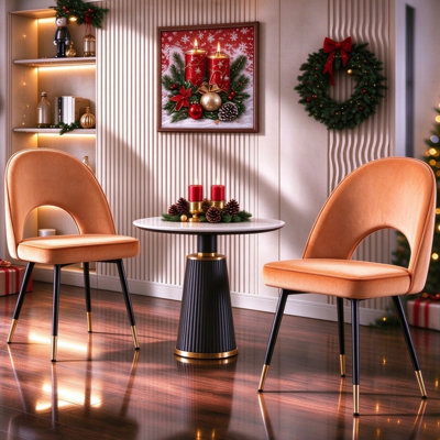 Modern Velvet Dining Chairs Ergonomic Cutout Back with Gold-Tipped Legs, Luxury Upholstered Accent Chairs for Dining/Living Room