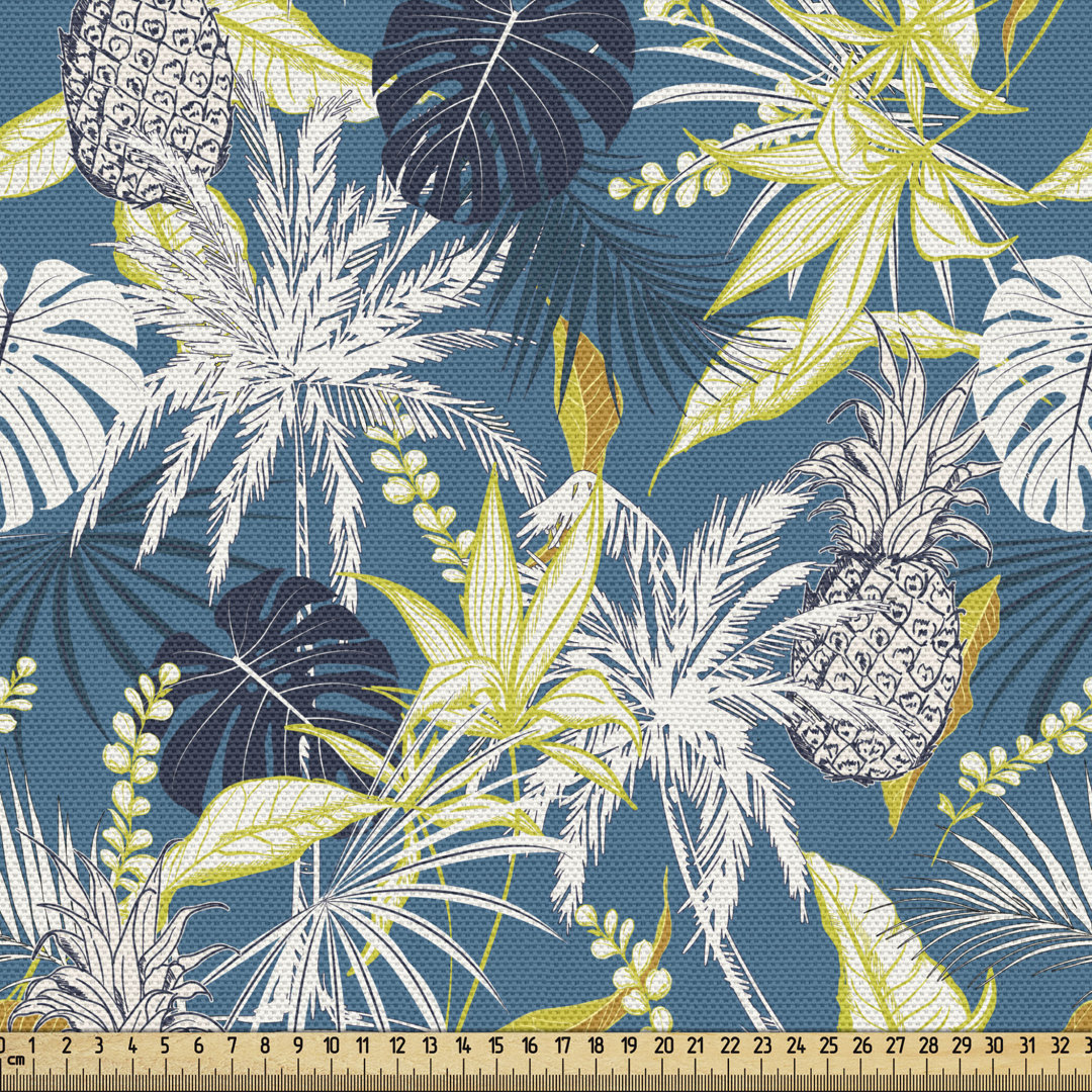 Tropic Fabric By The Yard, Continuous Summer Leaves And Pineapples, Decorative Fabric For Upholstery And Home Accents,Sea Blue Multicolor East Urban Home 