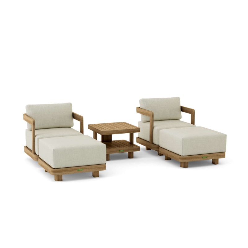 Ensemble de conversation en teck avec coussins 5 pièces Granada, Toile Sunbrella® naturel