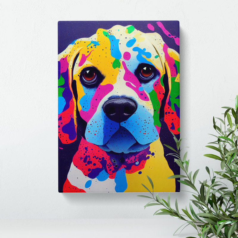 XV1022-4074X Splashed Dog No.1 Abstract - Print, No Matte, 50cm H x 35cm W, Wrapped Canvas