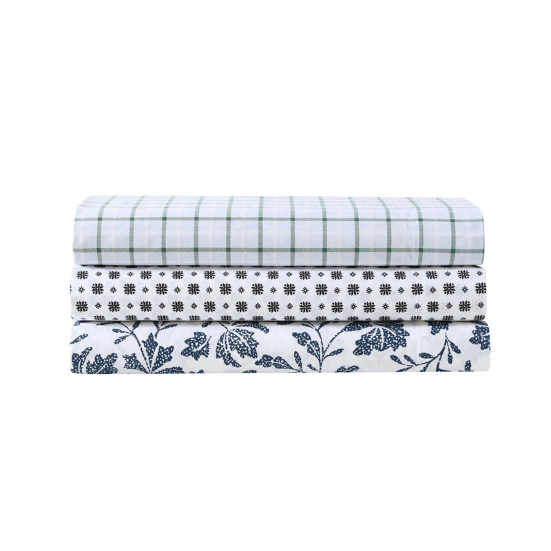 Shasta Lake Cotton Percale Standard Sheet Set, Full Sheet Set with 2 Pillowcases, Fairisle Sprinkle Black