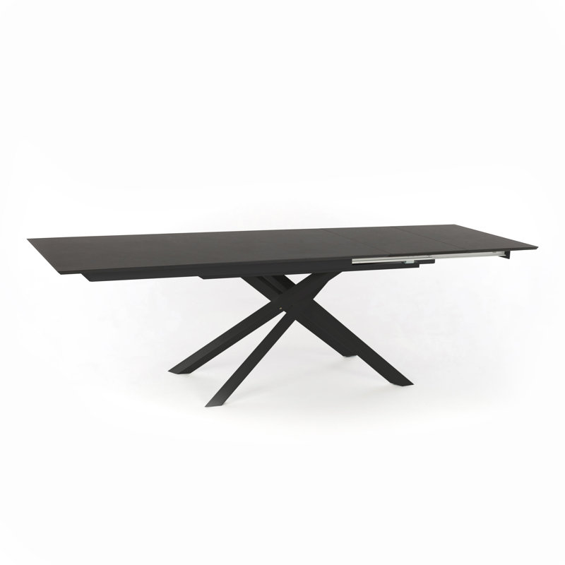 Rawley Extendable Metal Base Dining Table, Dark Grey Stone, Black