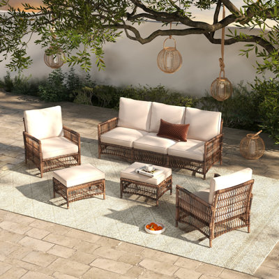 Tuskegee Wicker 5 - Person Patio Conversation Sets with Cushions