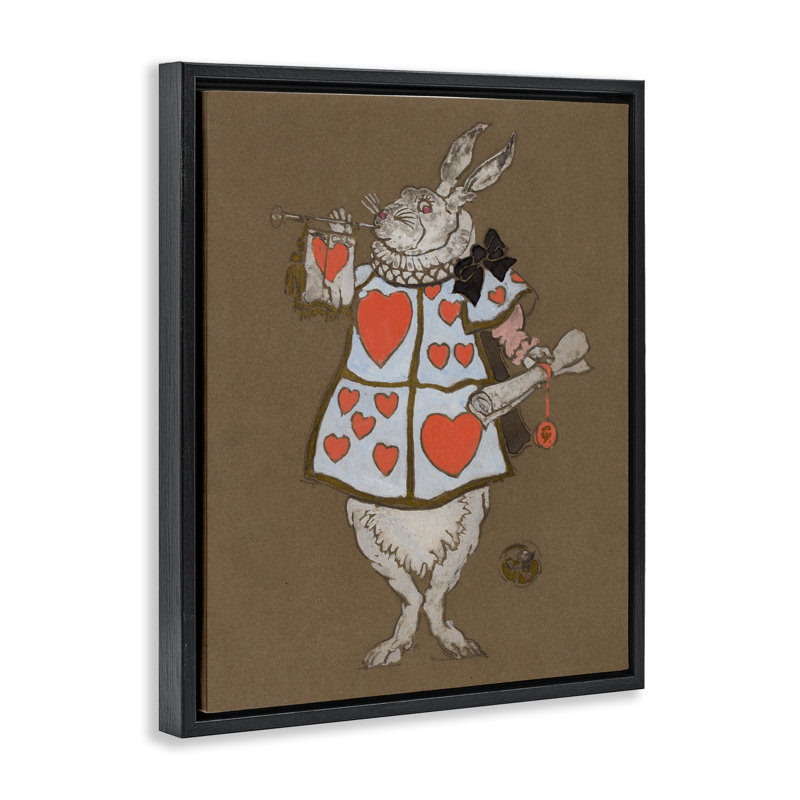 "Lapin jouant aux cartes coeurs", art mural sur toile flottante par Joris Hoefnagel, Cadre flottant noir de jais