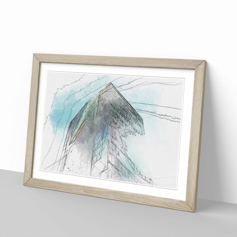 Architecture Sketch Vol.14 in Abstract - Picture Frame Graphic Art Print, 48cm H x 65cm W x 2cm D, Oak Framed