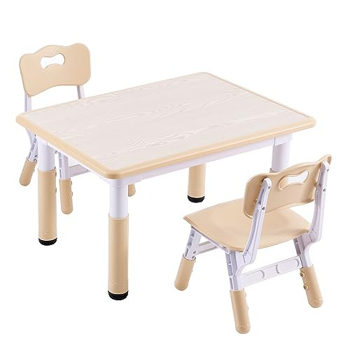 Angello Kids 3 Piece Play Or Activity Table and Chair Set, Brown/Natural Wood