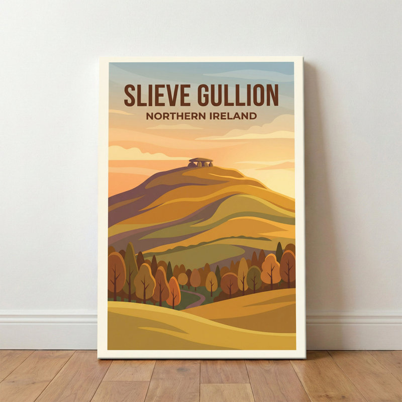 Slieve Gullion, Northern Ireland - Romantic Travel Poster Of Ancient Hill And Woodland. Giclee Print On Wrapped Canvas. Wall Art, Home Decor - Natural Landmarks, Northern Ireland - Wrapped Canvas Print