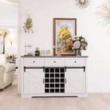 58.1" Width Farmhouse Sideboard Buffet With 3-Drawer And Wine Storage