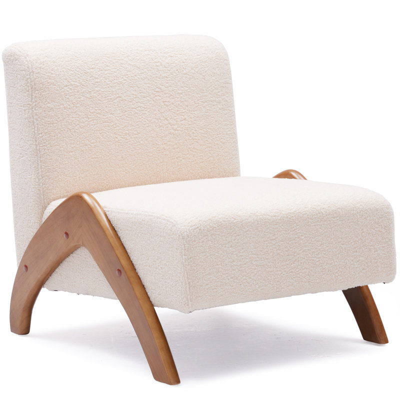 Upholstered Accent Chair with Wooden Legs, Beige
