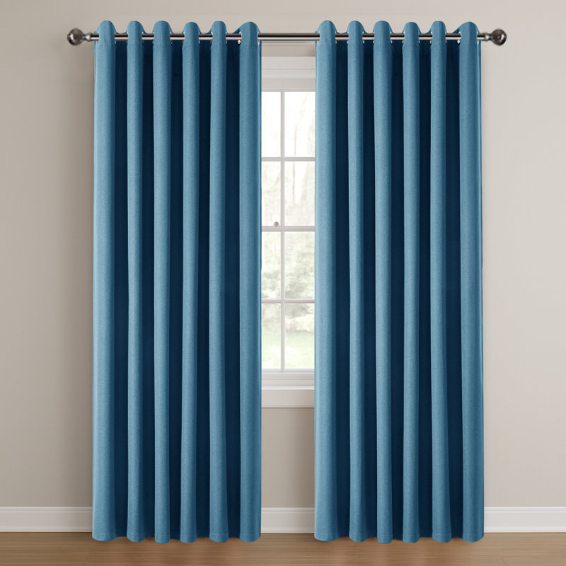 Linen Blend Blackout Curtain Panel Pair, Blue, 168cm Width x 137cm Drop