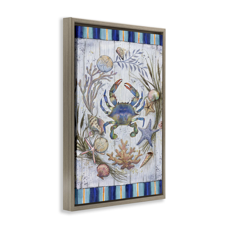 «Coastal Wreath & Crab» par Geoff Allen, H 25 po x l 17 po, Cadre flottant orme Montalcino