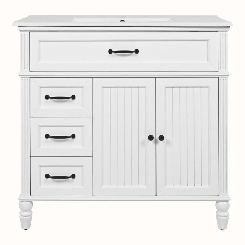 Meuble-lavabo avec lavabo et armoire avec tiroirs, Blanc, Noir, noir, noir, noir
