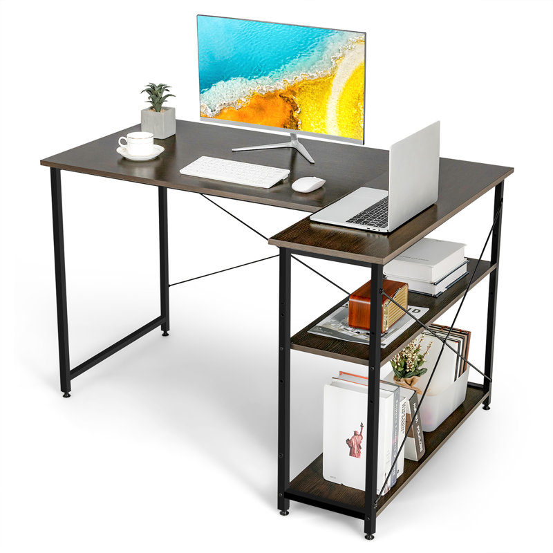 Ottman L-Shaped Computer Desk, Brown/Black