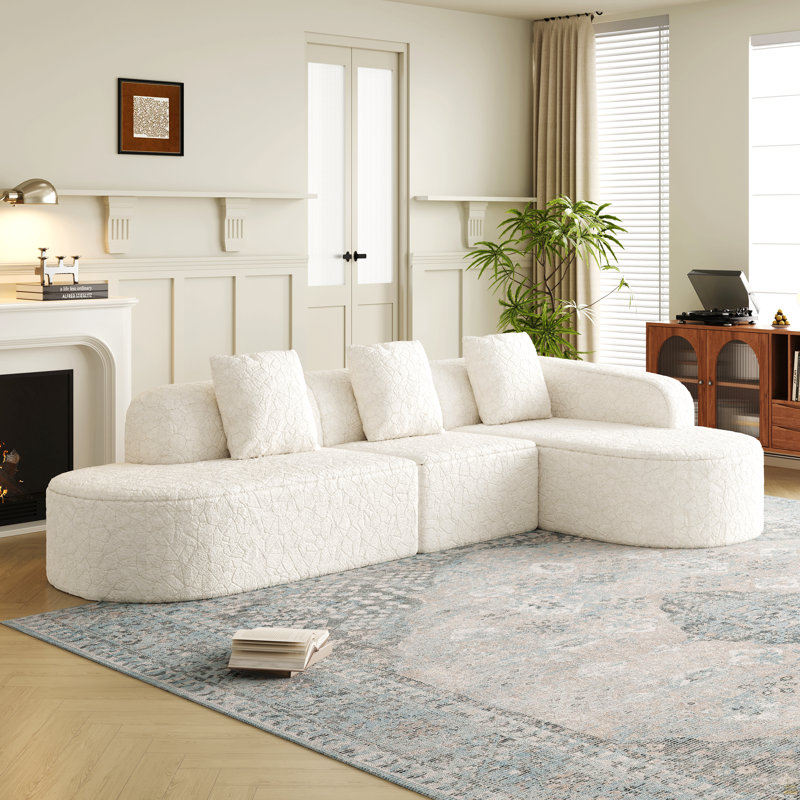 Canapé modulaire incurvé en L 111,8 po, Orienté à droite, Polyester blanc