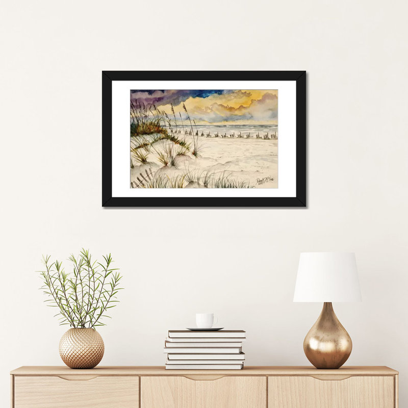 « destin beach, floride », impression sur toile, H 16 po x l 24 po x P 1 po, Papier beaux-arts encadré noir, Blanc