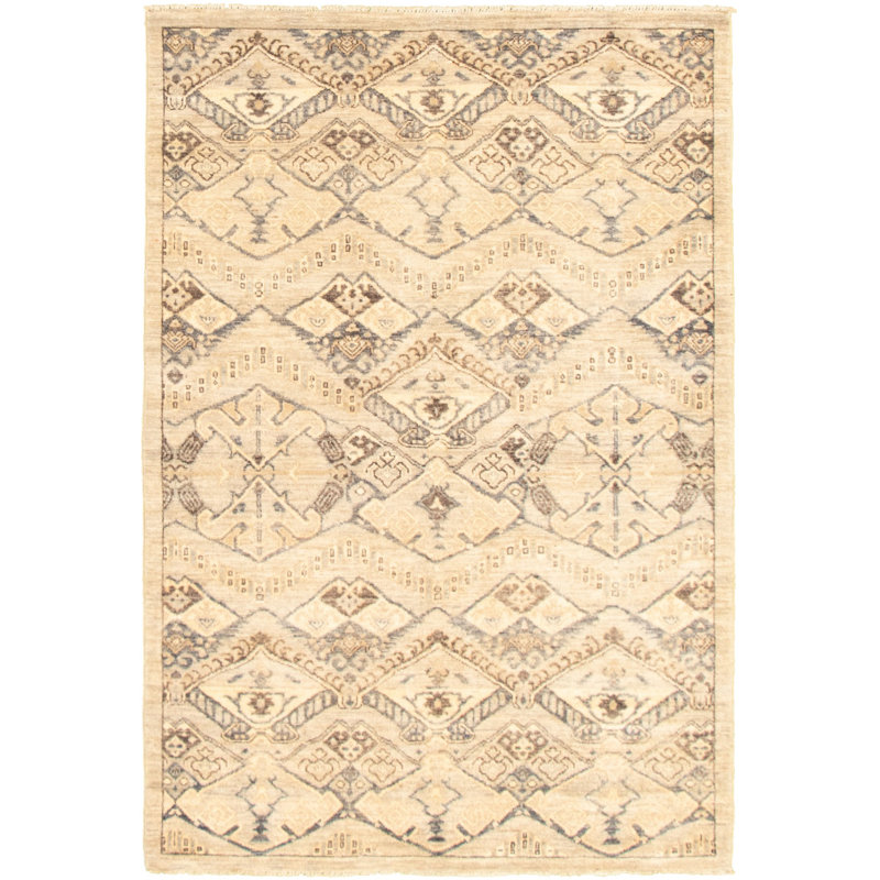 Tapis gris ziegler noué la le plus peshawar 4 pi 2 po x 6 pi 2 po à la main