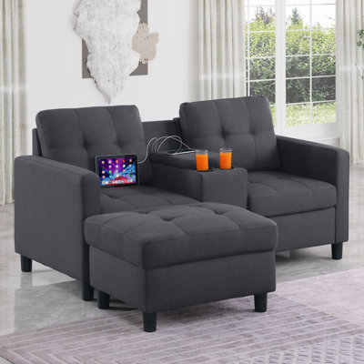 Kentrell 65'' Square Arms Loveseat W/ USB Ports & Storage