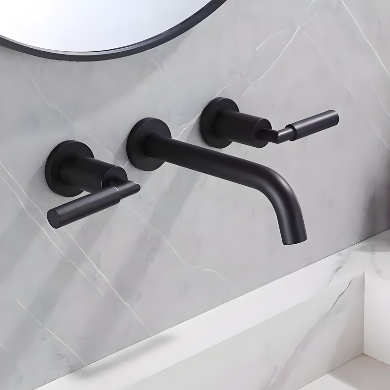 Wall Mounted Optional 2-handle Bathroom Faucet, Matt Black