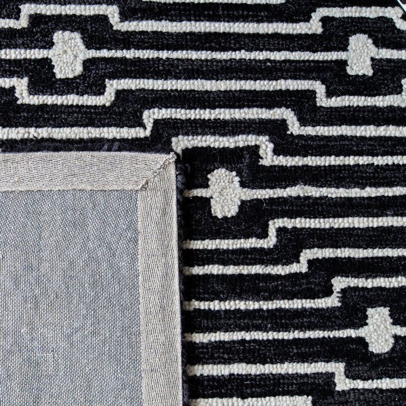 Beardall Hand Tufted Wool/Cotton Geometric Rug in Charcoal/Ivory, Rectangle 5' x 8'