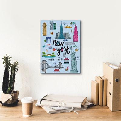 Toile épique Graffiti «Travel Nyc Blue» par Farida Zaman, 12 po x 16 po