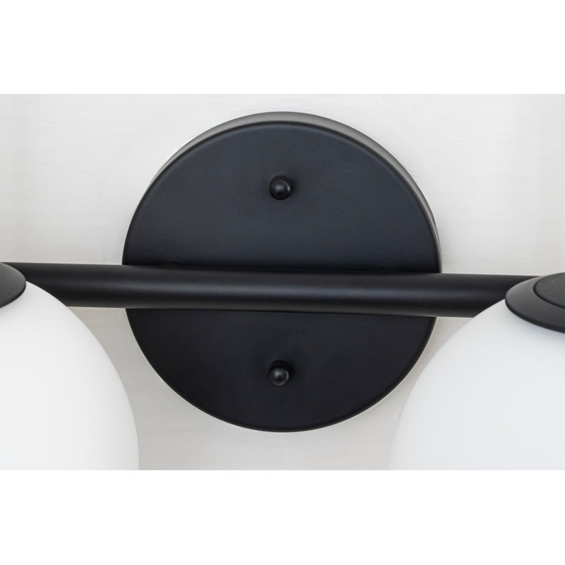 Kaynen Dimmable Vanity Light With Milky - White Spherical Glass Shades, 4 Lights, Matte Black