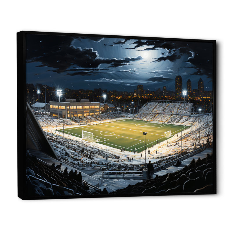 Night Match Stadium Under The Floodlight III sur toile, Cadre flottant noir, H 24 po x l 32 po x P 1 po
