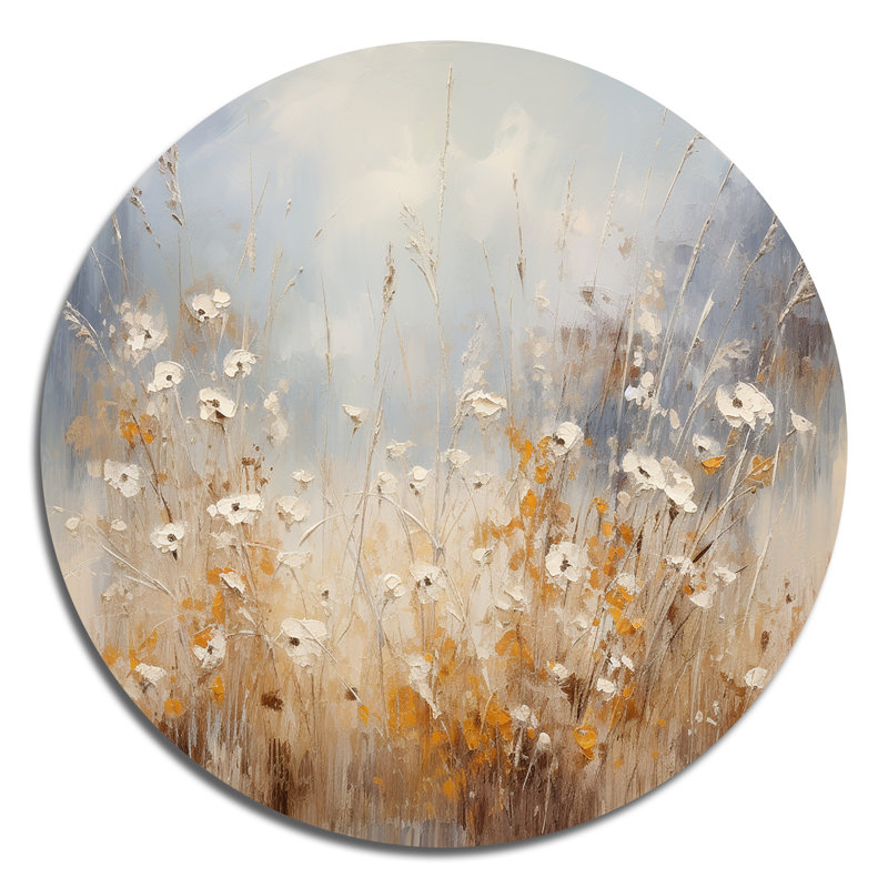 Beige et gris Meadows Breeze - paysages d'art rond en métal, H 29 po x l 29 po
