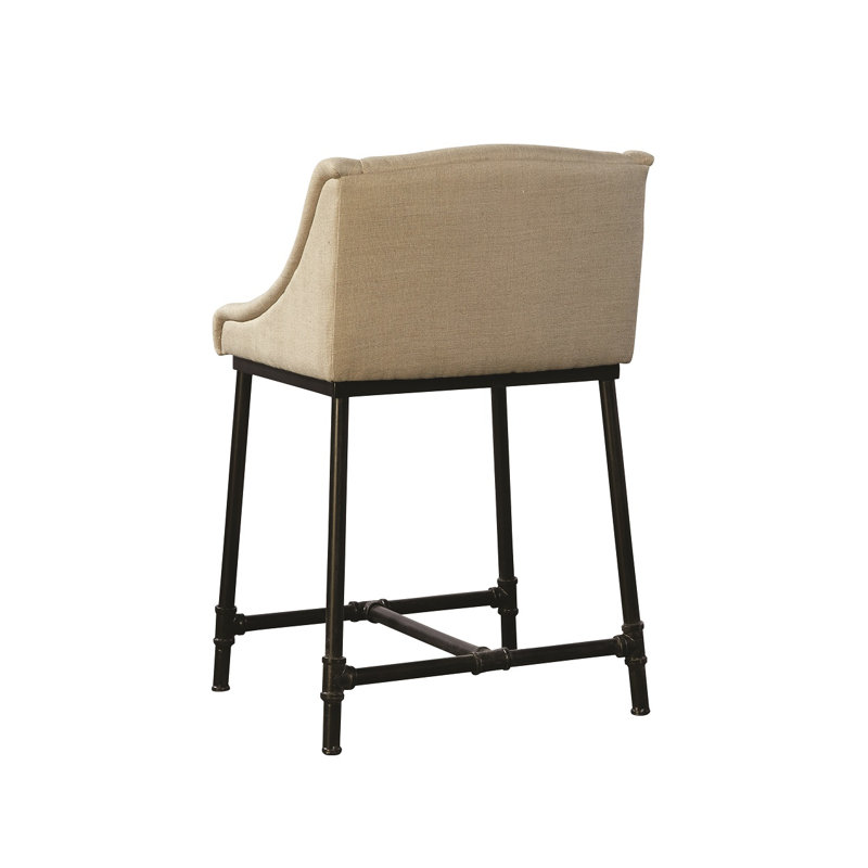 Upholstered Stool with Metal Frame, Linen 