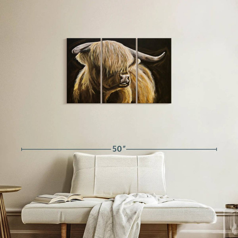 Brampt Highland Cow sur fond noir I, H 20 po x l 33 po