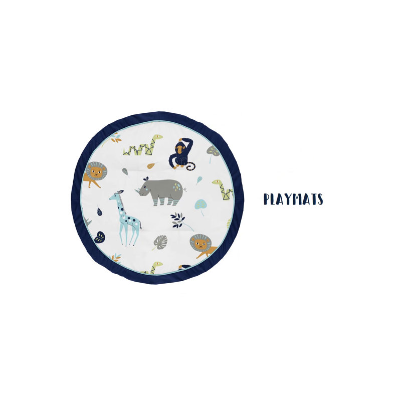 Blue Jungle Safari Animal Print Toddler Crib Sheet Set