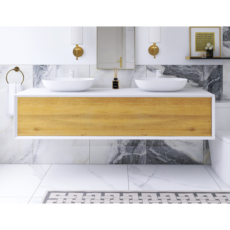 72 In. Stylish Wall-Mounted Bathroom Vanity With Ceramic Basin