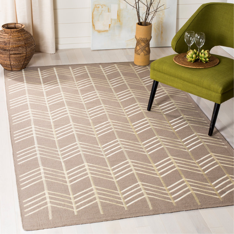Tapis de zone beige en laine handwoven à tissage plat Thelonius, Rectangle 4 pi x 6 pi