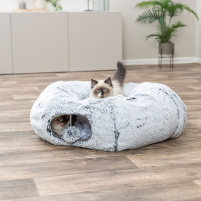  Tunnel pour chat Harper avec coussin moelleux, tunnel de jeu pour chat réglable avec jouet, pliable et facile à ranger