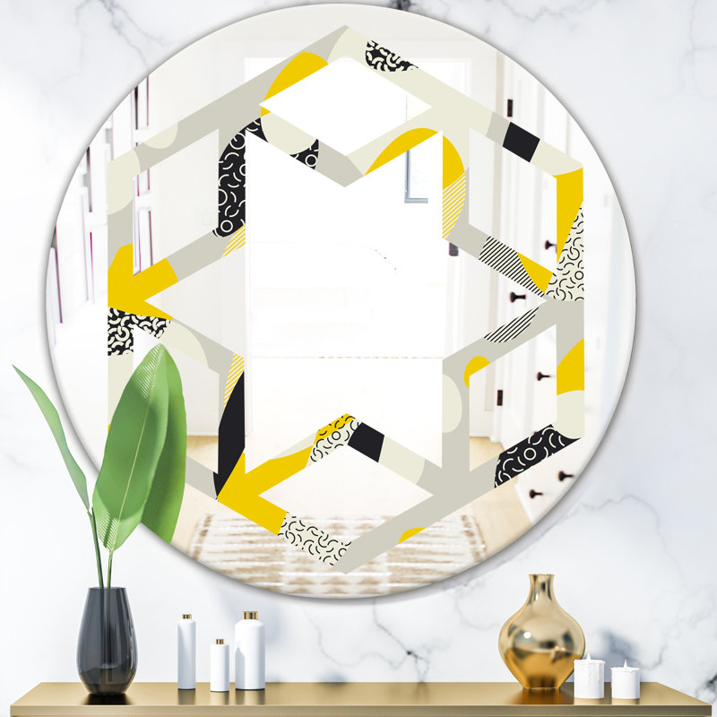 Miroir mural hexagonal à motif de design abstrait, 31,5 po x 31,5 po
