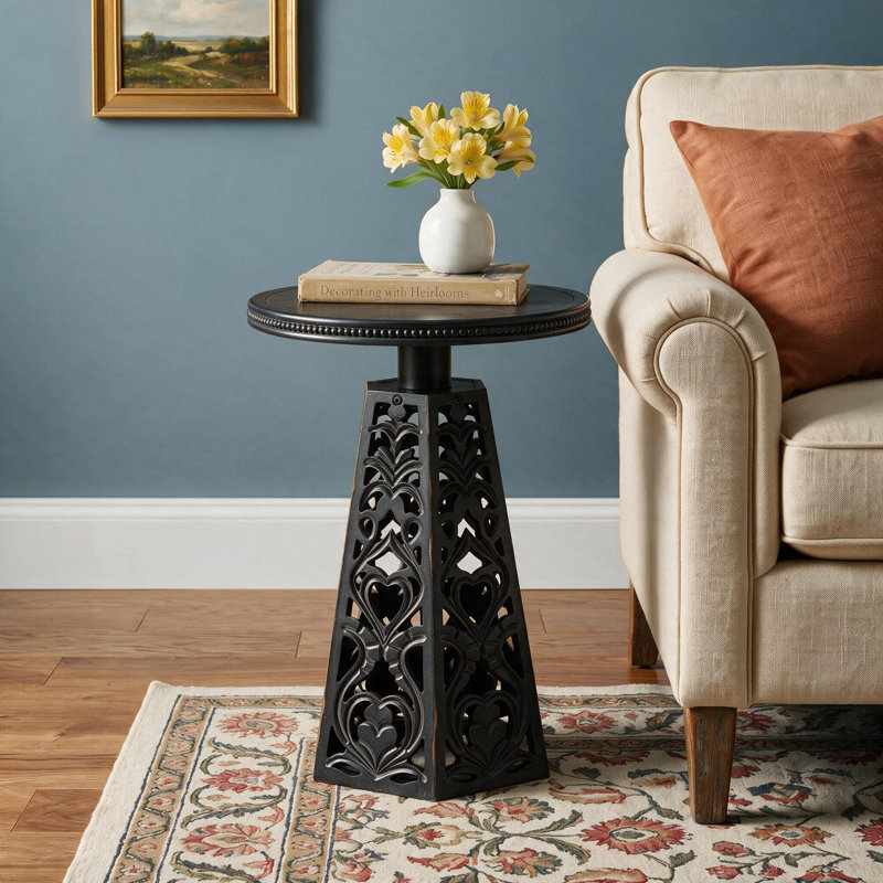 Petite table d'appoint ronde de 24,02 pouces de hauteur, Noir