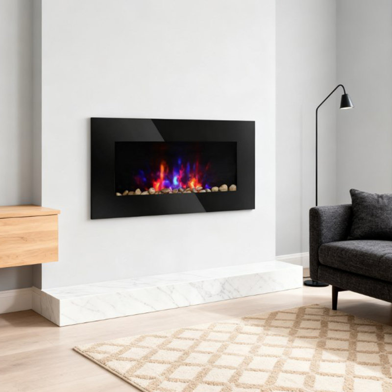 7 Color Background Light Wall Fireplace,Electric Wall-Mounted Fireplace with Flame Effect