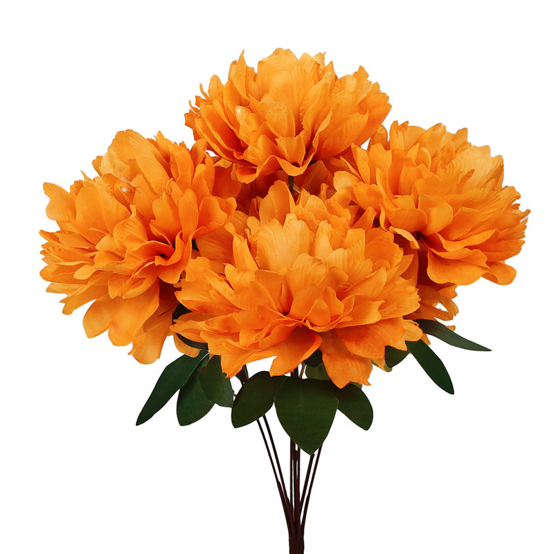 Artificial Hybrid Peony Flower Stem Bush Bouquet, Orange