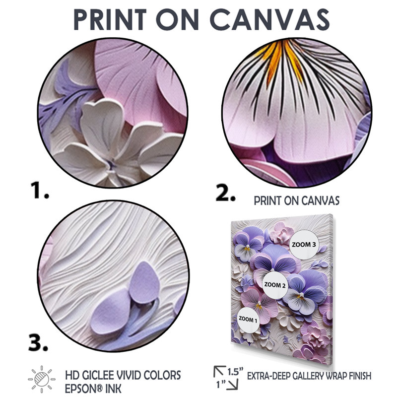 Fleurs - Violet, art mural, salon, H 20 po x l 12 po x P 1 po, Toile avec cadre flottant noir
