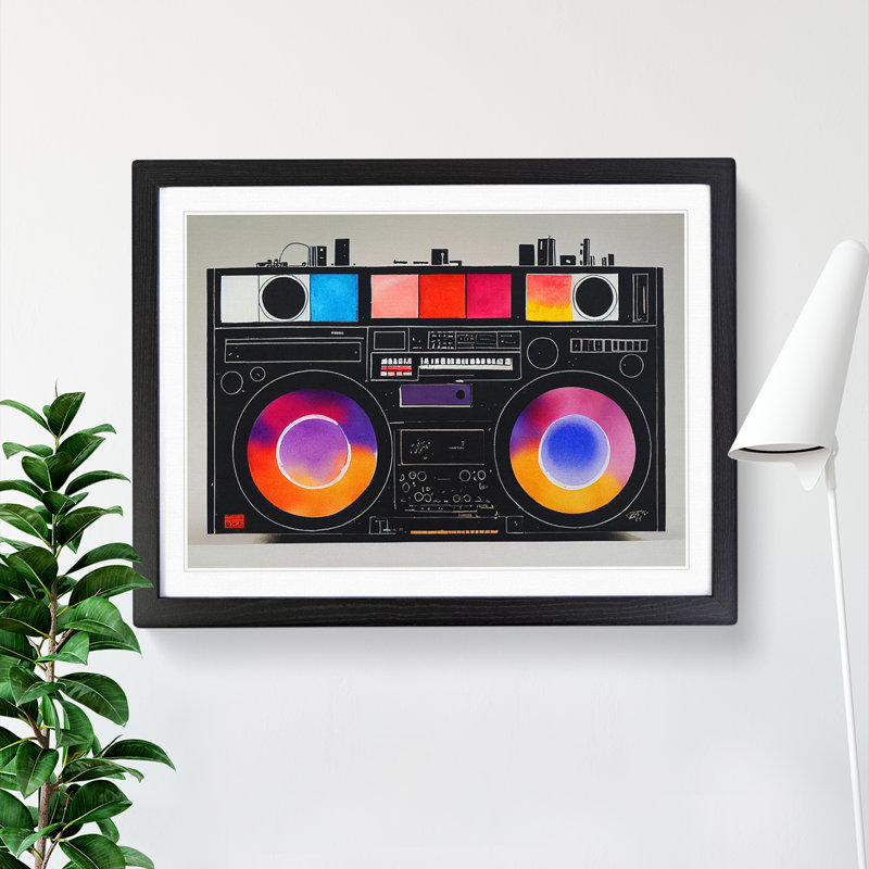 Retro Boombox Vol.2 - Single Picture Frame Painting, Black Framed, 46cm H x 64cm W x 2cm D