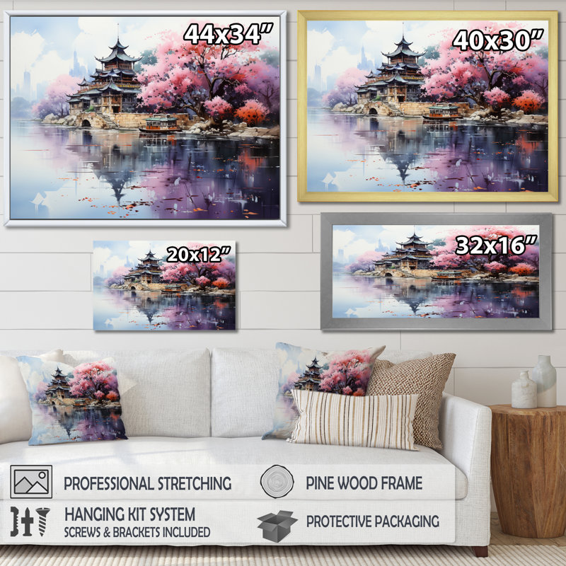 «Vietnam Hue City Reflections on Water» - impression, H 30 po x l 40 po x P 1,5 po, Cadre photo doré simple