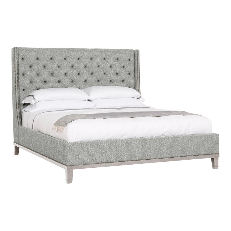 Michael Weiss King Tufted Upholstered Low Profile Panel Bed, Yes, Tarbee Dove, Dove Gray