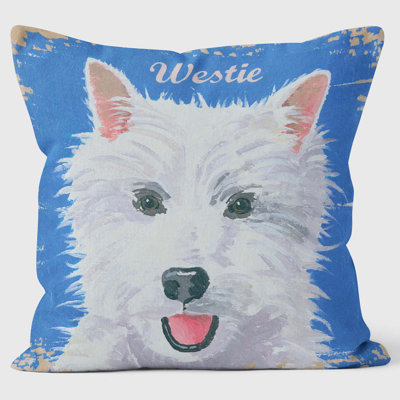 Westie Blue Highland Terrier - Martin Wiscombe - Art Print Cushion