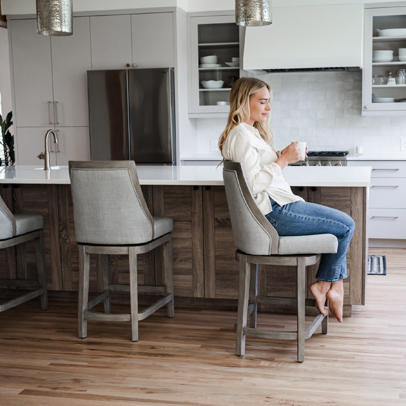 Maven Lane Vienna Swivel Stool with Fabric Upholstery, Bar Stool ( 31" Seat Height), Reclaimed Oak