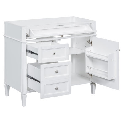 Meuble-lavabo de 36 po sans lavabo supérieur, armoire de rangement moderne avec 2 tiroirs et un tiroir basculant, structure en bois massif (n'inclut pas le lavabo)