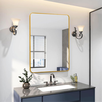 Miroir mural rectangulaire 24 po x 36 po pour attrait de salle de bain contemporain, miroir HD de 4 mm, cadre en aluminium rouillé, guide d'installation Vibe moderne, verre, aluminium, conception incassable, facile à